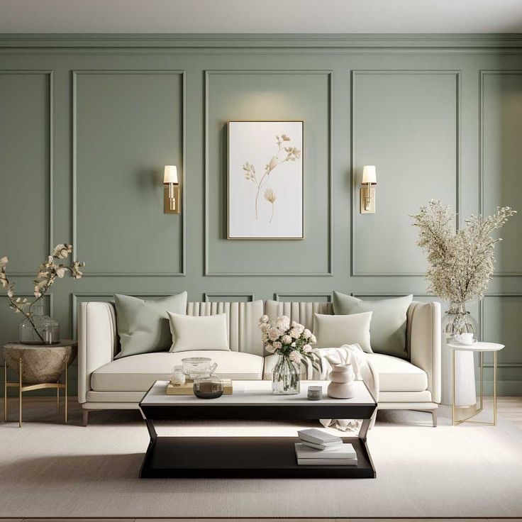 sage green and beige interior color combination by hoc designarch best interior designer in gurgaon